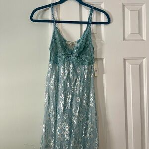 Lace Trimmed Chemise in Aqua